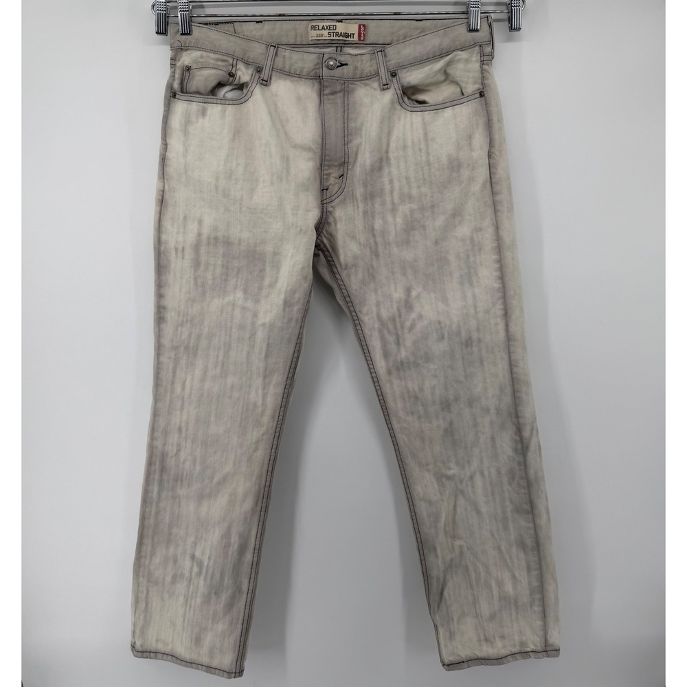 Levis Jeans Mens 38x32 Grey 559 Relaxed Straight Acid Wash Denim Pants